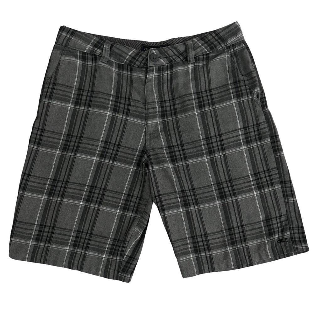 O'Neill Plaid Hybrid Shorts Mens 34 Grey Polyester Viscose Boardshorts 10"